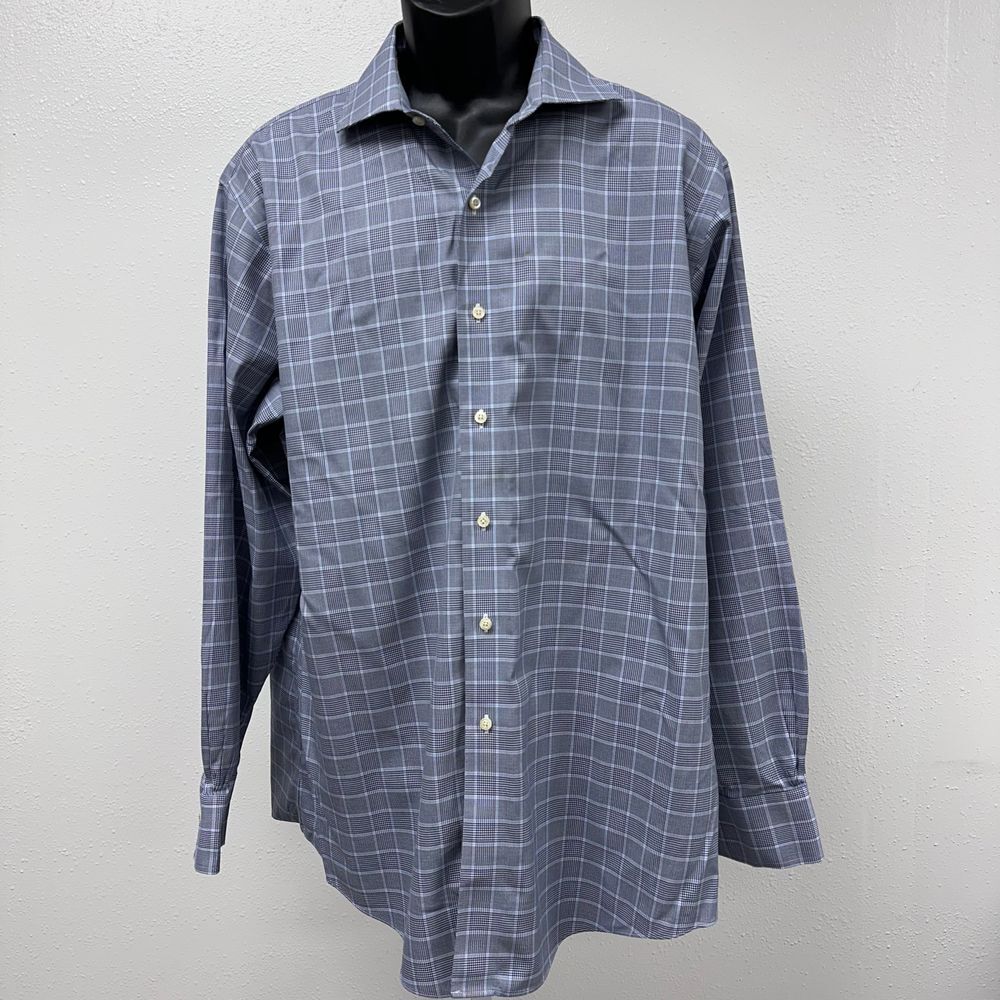 Brooks Brother Blue 100% Cotton Non Iron Long Sleeve Button Down Shirt Sz 17-35
